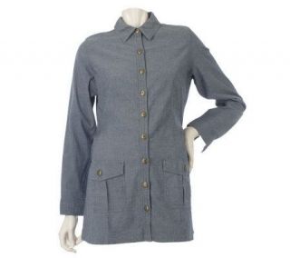 Denim & Co. Long Sleeve Button Front Chambray Tunic with Belt