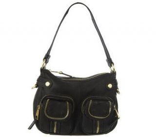 Makowsky Glove Leather Zip TopShoulder Bag with Zipper Cargo Pockets 