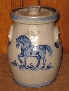 Vintage Rowe Pottery Horse Crock w Lid Cookie Jar 1993