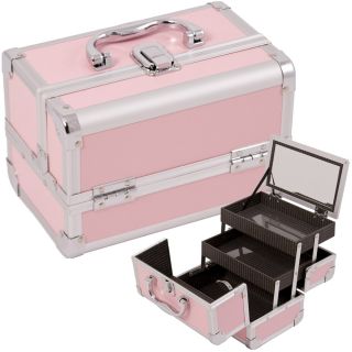 Makeup Train Case Cosmetic Organizer w Mirror 3 Trays M101 Pink