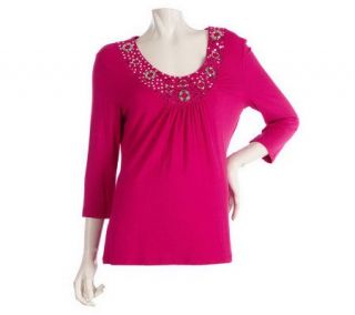 by Marc Bouwer Knit Top with Embellished Scoop Neckline —