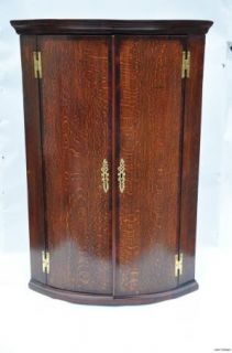 Tiger Oak Corner Cabinet with Original Brass Hardware, 19th c.