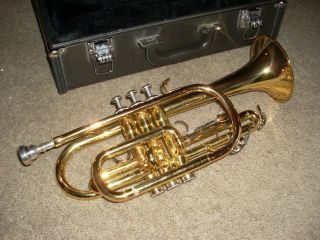  II Brass Trumpet Cornet Musical Instrument w Hardcase Excellent