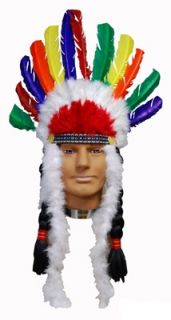  Indian Chief Headdress Colourful 12 Feathers Costume Accessory