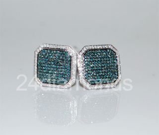  White Gold Mens 2.65 ct Mens Blue Diamond Custom Cuff Links Certified
