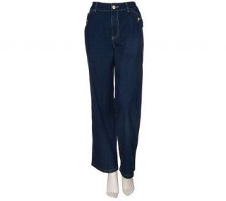 Denim & Co. Modern Waist Stretch Denim Trouser Jeans w/Button Detail 