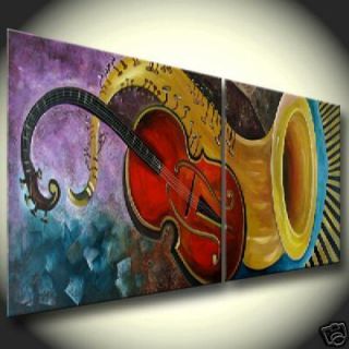 Modern Abstract Large Music Violin Oil Painting On Canvas Art 2pc