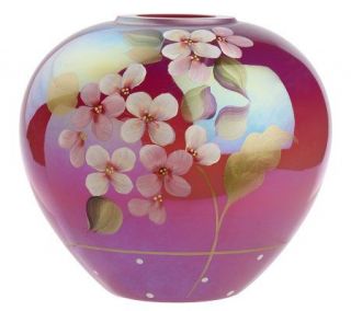 FentonArtGlass Handpainted PlumOpalescent Raspberry 6 Round Vase 