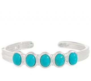 Oval Turquoise Sterling Hinged Cuff Bracelet —