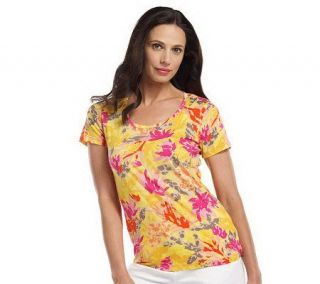 Isaac Mizrahi Live Short Sleeve Painterly Floral T Shirt —
