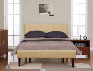 New Corrine Khaki Leatherette Queen Wood Platform Bed