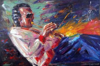 Trumpet Horn Player Abstract Cool Jazz Oil Painting Art
