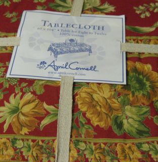 April Cornell Tablecloth Red Yellow floral w/border 100% cotton 60 x