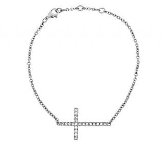 Steel by Design Adjustable Crystal Horizontal Cross Bracelet