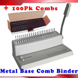 New Metal Base Comb Punching Binding Machine 100 Sheets Combs for Free