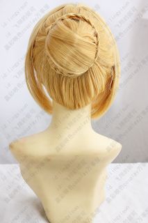 Fashion Fate Zero Saber Costume Coplay Blonde Gold Bun Wig Yellow