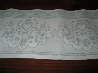  Ribbon Green White Lace Look Wallpaper Border Cottage Chic