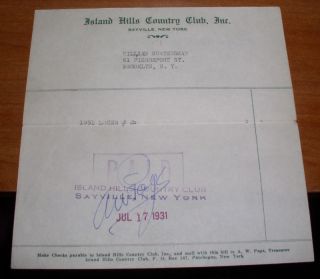 1932 Sayville Li NY Island Hills Country Club Dues Golf