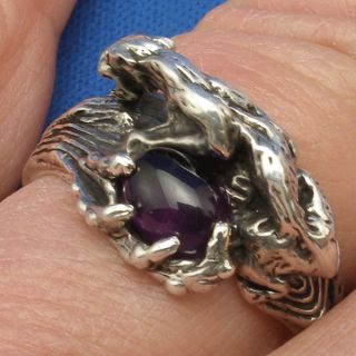 sterling silver cougar ring natural amethyst gemstone