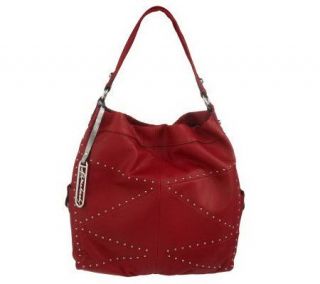 Makowsky Glove Leather Slouchy Hobo Bag with Stud Accents — 