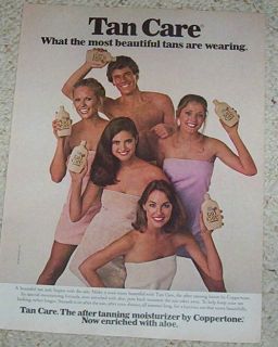 1980 Advertising Page Coppertone Tan Care Suntan Girls Guy Plough