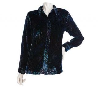 Bob Mackies Printed Velvet Button Front Blouse with Button Cuffs