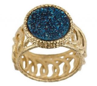 As IsVicenza Gold Round Drusy Quartz Woven Band Ring —