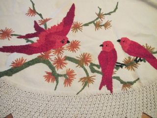 CHRISTMAS ANTIQUE Tablecloth RED CARDINALS Embroidered BIRDS Table