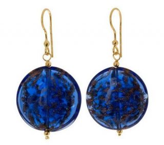 Murano Glass Gold Plated Silver Round DiscDangle Earrings —