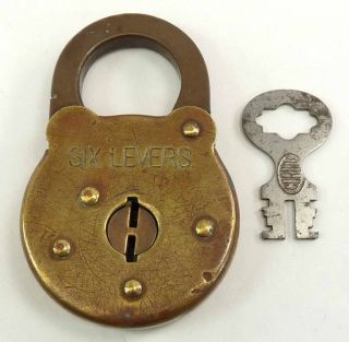 Vintage Corbin Six Levers Brass Lock Padlock with Key