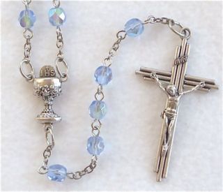 Light Blue First Holy Communion Chalice Rosary Beads