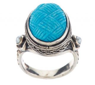 Artisan Crafted Sterling Limited Edition Carved Turquois Oval Ring 