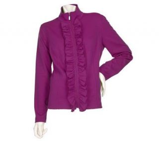 Susan Graver Ponte Knit Zip Front Long Sleeve Ruffle Jacket   A203185