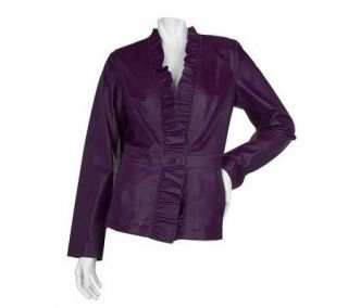 Bradley by Bradley Bayou Lamb Leather Jacket with Front Ruffles