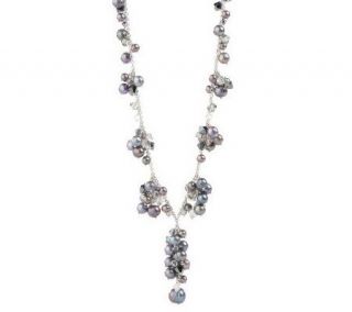 Honora Sterling Cultured Pearl & Swarovski Crystal Cluster Y Necklace 