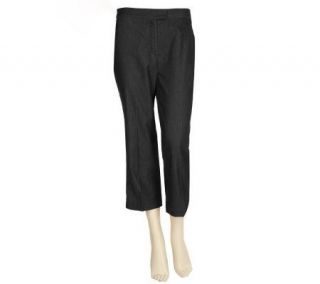 Susan Graver City Denim Capri Pants with Zip Front and Tab Closure