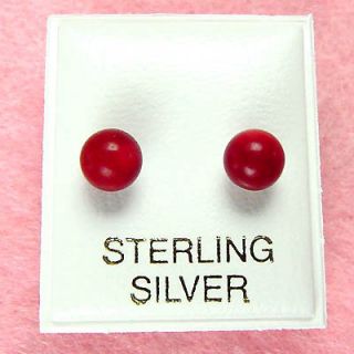 Sterling Silver 6mm Red Coral Stud Earrings SE172