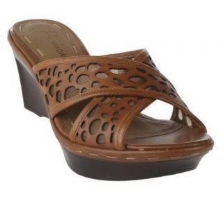 Makowsky Leather Cross Band Wedge Sandals w/Cutout Detail — 
