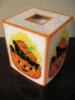  Plastic Canvas Tissue Box Cover   Kittens & Jack O Lanterns