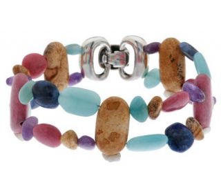 Carolyn Pollack Multi gemstone Pebble Bead Sterling Bracelet   J271059