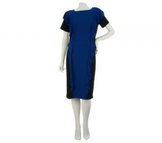 George Simonton Colorblock Milky Knit Dress with Ruffle Detail