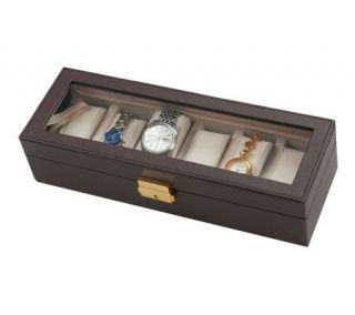 Mele Bonded Leather Watch Box with Window in Chocolate —