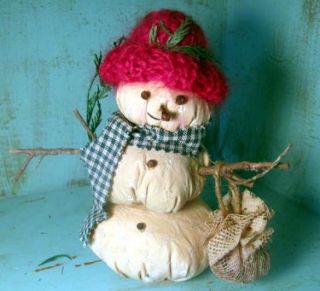 Vintage Fabric Snowman Stuffed Homespun Primitive Hand Made