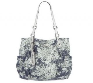 Makowsky Printed Leather East/West Tote with Side Pockets — 