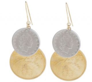 Double Lire Coin Dangle Earrings 14K Gold —