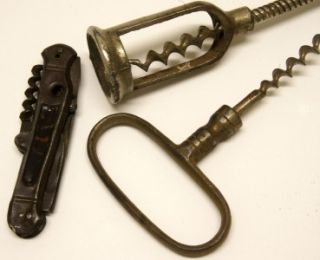 Antique Vintage Corkscrews Inc Barrel Horn Antler Wood Brass Bow