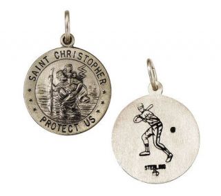 Sterling Saint Christopher/ Baseball Sport Figure Medal Charm