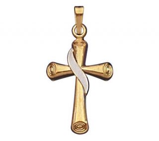 14K Gold Cross Charm With White Gold Spiral —