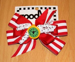 Zoodles Red White Time Boutique Hair Bow Barette New