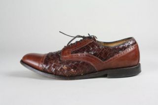 Vintage Allen Edmonds Crandon Brown Woven Leather 12 D Oxford Cap Toe